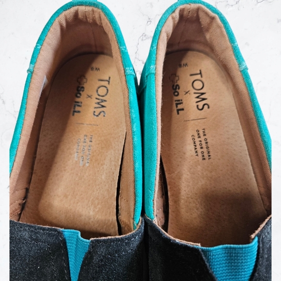 Toms x So iLL Collab Teal and Black Suede Colorblock Sneakers Slip-On Flats - Picture 6 of 9
